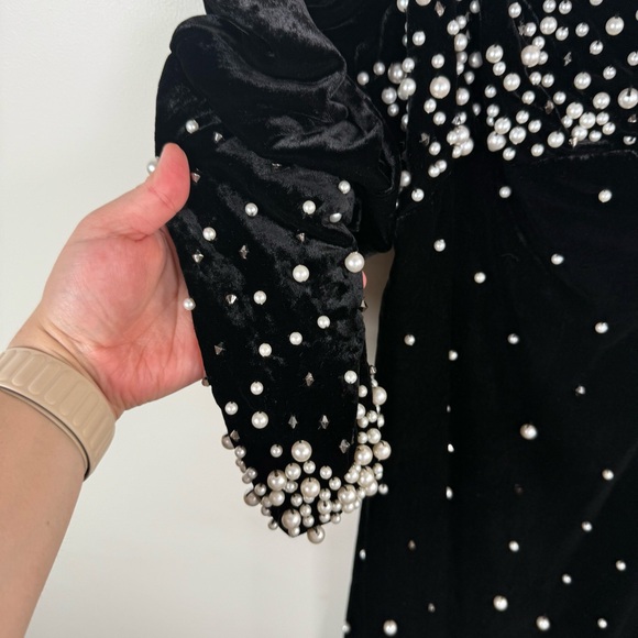 Maeve by Anthropologie Black Velvet Pearl Embellished Dress - Picture 6 of 10